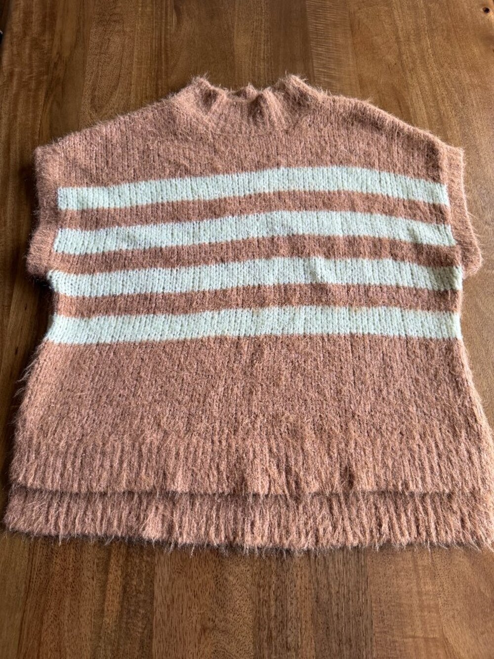 Pilcro Mock-Neck Short-Sleeve Sweater Womens Striped Pull Over XL